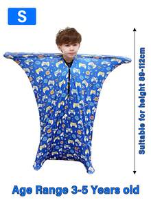 儿童印花感官睡衣 - 弹力游戏睡袋，适合 3-5 岁儿童 - 透气涤纶面料 - 中号 - 运动袜，S 码