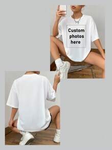 Custom Sports Personalized Gifts, Custom Women's Graphic T-Shirts, Add Photos (Selfies/Landscapes/Family Photos/Friends/Couple Photos/Patterns/Pets, Etc.), Design Your Own Personalized Printed T-Shirts As Gifts For Girlfriends, Couple Dating Shirts, Etc. Can Be Customized For Mother's Day, Birthdays, Holidays, Etc. Comfortable And Casual, Easy To Match, Women's T-Shirts, Custom Graphic Tops, Tops, Custom Sports Tops, Custom Tops