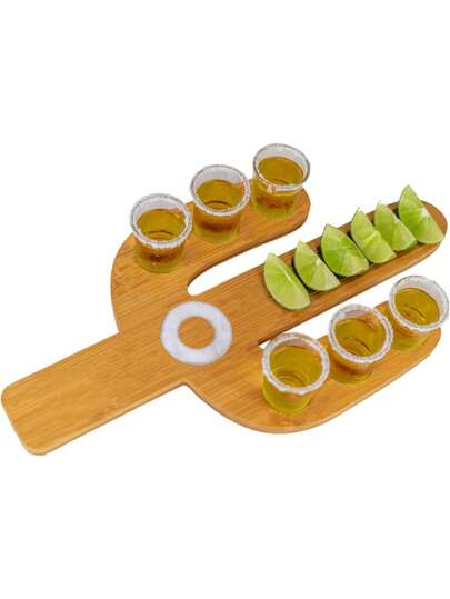 Cactus Tequila Tray,Bamboo Shot Glass Holder Serving Tray,Cactus Mexican Tequila Board,Funny Flight Tray For Bar Restaurant Party Family Gathering Tequila Gifts