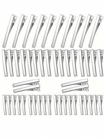 50 件/20 件鳄鱼发夹，3 种尺寸，超大金属银色鸭嘴夹蝴蝶结夹单爪美发沙龙发夹 DIY 配件发夹女士蝴蝶结制作工艺品