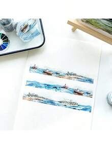 MOCARD 2M 复古风景和纸胶带，复古创意美学贴纸，DIY 装饰拼贴工艺用品，节日礼物，个性化剪贴簿学校文具，学校用品，返校 - 藍白色 - 查看 8