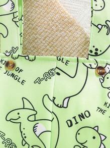 Conjunto de 3 piezas: Camiseta de manga corta con estampado gráfico casual de dinosaurio y letra, pantalones cortos tipo peto, y sombrero, para el verano