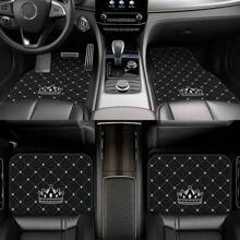 4pcs Car Floor Mats - Crown Printed Carpets, Non-Leather Material, Universal Fit Polyester Fiber Front & Rear Seat Car Mats - Suitable For Sedans, Coupes, SUVs, All-Weather Vehicle Interior Decors, Car Interior Accessories