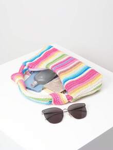 钩编女士手提包、钩针套装、彩色钱包、波西米亚草编沙滩包、旅行必备品、女士度假装（图案多样）