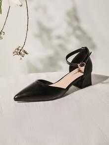 新款时尚女士黑色高跟鞋 - 露趾穆勒鞋、粗跟凉鞋、尖头鞋 圣诞节冬季圣诞礼物 - 黑色 - 查看 3