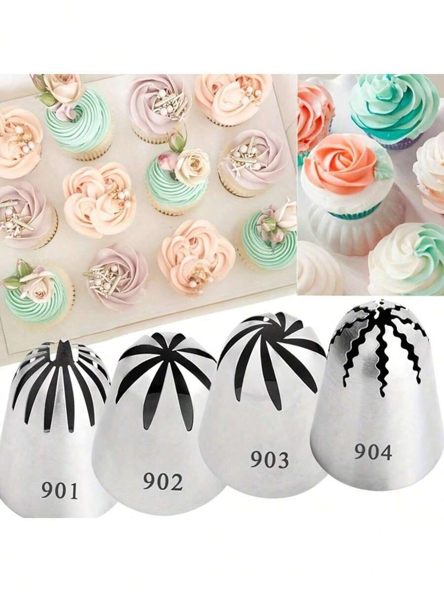 Bộ 4 món miệng khuôn hoa văn lớn 901 902 903 904 Vòi phun trang trí bánh, khuôn nướng bánh cupcake, dụng cụ làm bánh, dụng cụ tạo hoa văn, dụng cụ làm bánh, bánh quy kem, dụng cụ nhà bếp - Bộ trang trí - Xem 1