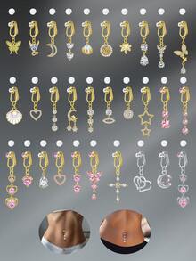 CIZME Fake Belly Rings Stainless Steel Gold Dangle Belly Button Rings Non Piercing Navel Jewelry Fake Pierced Navle Rings For Women Daily Wear - Multicolor-2 - View 3