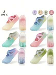 3 paires de chaussettes de yoga, chaussettes bateau pour femmes, chaussettes de sport antidérapantes en silicone pour le printemps et l'été, yoga pour débutants, course, automne et hiver, dégradé, fitness, mode intérieure