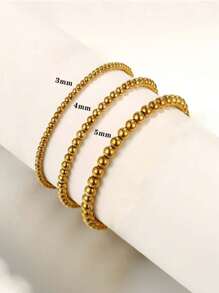 1 Stück goldfarbenes Edelstahl wasserdichtes Perlen Dehnbar Armband für Frauen, nicht anlaufend, stapelbar, kugelförmiges Perlen Design, Geschenk (Perlenanzahl zufällig)