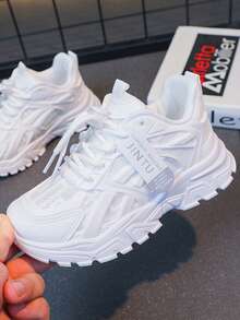 1 双儿童透气网眼一脚蹬休闲运动鞋，低帮，舒适，适合女孩、男孩、青少年、学生，白色，春夏秋季