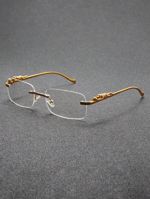 1 pieza Gafas de moda transparentes con montura de metal cuadrada, unisex. Decoración de esfera de leopardo, adecuada para selfies, viajes, conducción, oficina y uso diario