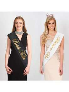 16 Pieces Bride To Be Sashes Set, 15 Pieces Black With 1 Piece White Sash's Gold Text For Hen Night Party Wedding Ladies Night Out - Multicolor - View 4
