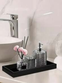 1pc Silicone Small Tray On The Table, No-Drill Dressing Table, Bathroom Sink, Aromatherapy Desktop Storage Box. Black Silicone Bathroom Storage Tray, Vanity Tray, Bathroom Water Tank Tray. Bathroom Storage And Organization.