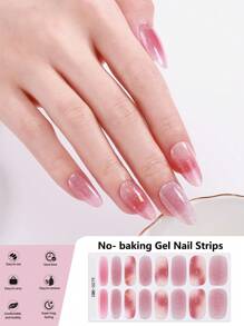 16pcs No Bake Gel Nail Stickers, Spring/Summer New Pink Fine Glitter Shiny Crystal Short Nail Self-Adhesive Full Nail Film, UV Glossy, Easy To Apply And Remove, Suitable For Women And Girls Daily DIY Use Nail Art Supplies