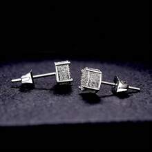 1 Pair Simple & Fashionable Full-Rhinestone Stud Earrings, Luxury Sparkling Rhinestone Earrings, Versatile For Daily Wear - Silver - View 6