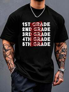 Goodbye 5th Grade Graduation Hello 6th Grade Last Day School T-Shirt Print T-Shirt Casual Crew Neck Short Sleeve Comfort Tee Top For Spring & Summer Men's Clothing - 黑色 - 查看 1