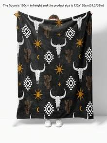 1 件复古西式图案家居装饰四季毛毯，适用于沙发、床、客厅、旅行、办公室、披肩、午睡、空调、床上用品、露营，是生日、节日、日常送礼的理想选择