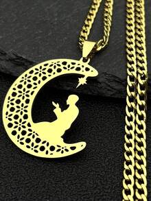 Islamic Muslim Pevout Prayer Necklace Stainless Steel Moon Star Spiritual Islam Pendant Necklace - Moon - View 5