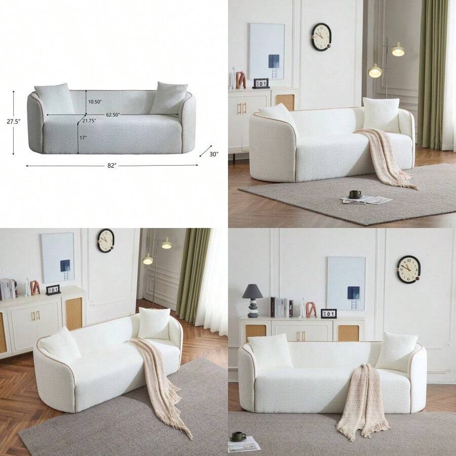 Coral 82 Curved Sofa 3Seater Living Rooms Bedrooms Apartment Office WHITE - White1 - View 1