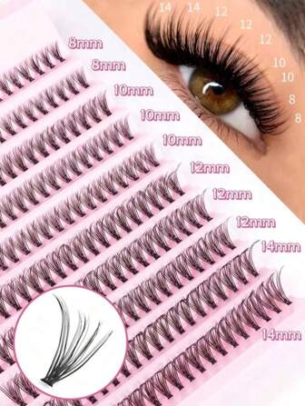 200PCS Cluster Lashes 30D DIY Eyelash Extensions, 0.07mm Thickness, D Curl, Fluffy & Extra Thick Style, Mixed Lengths 8-14mm, Reusable, Easy Application For Beginners For Wedding, Easter, Music Festivals, Mother's Day Christmas A Gift