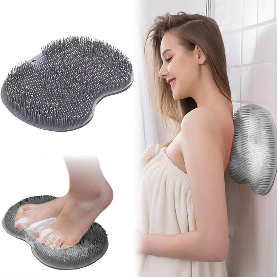 1 件淋浴背部和足部刷，壁挂式背部刷硅胶浴缸按摩垫刷带吸盘，浴室刷垫去角质死皮刷 - 彩色 - 查看 1