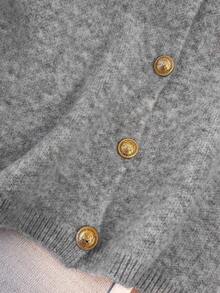 1pc Minimalist Solid Color Gentle Vibe Single-Breasted Metal Button Knit Vest, Casual Tops For Women, Round Neck Fashion Sweater - Grey - View 7