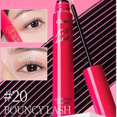 Clio K-Beauty KILL LASH SUPERPROOF MASCARA，纤长丰盈，原装浓密睫毛膏，黑色，防水防汗，持久防晕染，日常妆容，韩妆