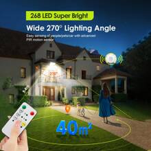 1/2pcs Solar Lights, [268LED/5 Modes/] 16.4ft Extension Cable Super Bright Motion Sensor, With The Latest 3 Bright Always-On Light Modes From Dusk To Dawn, Remote Control, IP65 Waterproof, LED Solar Lights Suitable For Garden Patio Courtyard Garage Corridor