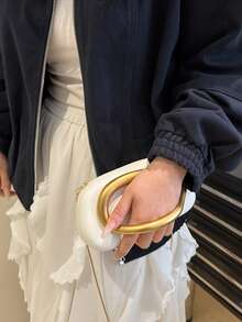 优雅复古金属装饰手拿包，新娘婚礼伴娘晚宴包，女士链条单肩斜挎包 - 白色 - 查看 8