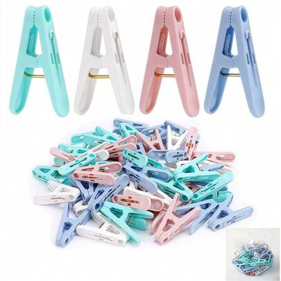50pcs Multi-Color Plastic Clothespins | Windproof Laundry Clips, With Easy-Grip Handles | Strong Grip And Firm Fastening | Suitable For Home And Outdoor Use | Versatile Clothing Hanging And Storage, Multi-Functional Gripper Clips | Modern Clip Design |