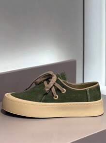 Men's Fashion Lace-Up Thick Sole Sneakers, High Elasticity & Comfort, Anti-Slip Casual Shoes Suitable For Daily And Outdoor Activities, Minimalist Style, Versatile