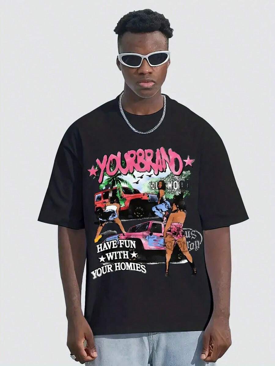 HAVE FUN With YOUR HOMIES - Men's 100% Pure Cotton T-Shirt, A Comfortable, Casual, Versatile, And Fashionable Round Neck Short Sleeved Essential For Men, Can Be Used As A Gift- Printed And Shipped In The USA,Summer Men Vacation Outfits,Men Vacation,Graphic Tees Men,Father's Day Gift,A Great Gift - Black - View 1