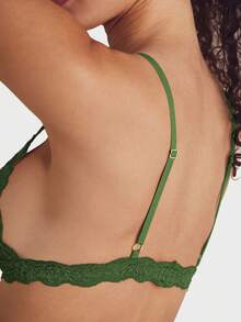 节日季超薄文胸，花卉蕾丝文胸，适合小胸女性，柔软无缝文胸，性感内衣，庆典 - 橄欖綠 - 查看 2