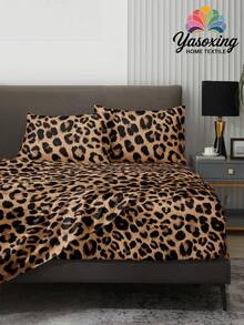 4件套咖啡棕色豹纹床品套装，柔软超细纤维易护理床品套装，花卉图案床单套装（1张床单+1条床裙+2个枕套），床裙套装，适用于单人床、双人床、大号床、特大号床，深口袋设计，适合厚度达11.8英寸的床垫，柔软透气，抗皱，奢华酒店风格，是送给父母、朋友、宿舍床品、开学季的理想礼物。 - 咖啡棕 - 查看 4