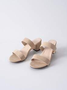 新款女士厚底高跟穆勒鞋，金色圆头套脚鞋，圣诞节冬季圣诞礼物 - 米色 - 查看 7