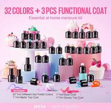 35 Pcs Gel Nail Polish Set, 32 Colors All Seasons Collection Gel Nail Polish Set With Matte/Glossy Base Top Coat Manicure DIY Salon Home Decoration Beginners Gifts For Women - 2-Pastel 32 Colors Gel - 查看 7