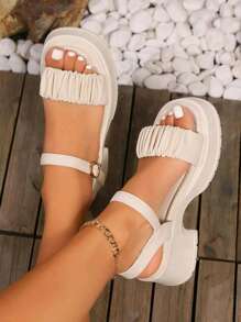 2025 年新款时尚舒适厚底高跟凉鞋，适合大码女士，适合所有季节，春季、夏季、秋季、冬季、优雅、性感、低价、休闲、运动、户外、派对、婚礼情人节 - 米色 - 查看 3