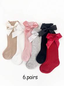 6 Pairs Baby Girls Lovely Multicolor High Tube Socks, Suitable For Girls Daily Wear - Multicolor - View 4