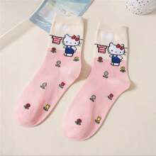 Sanrio 1Pair Sanrio Cute Cartoon Mid-Calf Socks For Women's- Soft, Comfortable Blend For All Seasons