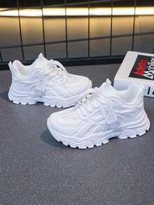 1 双儿童透气网眼一脚蹬休闲运动鞋，低帮，舒适，适合女孩、男孩、青少年、学生，白色，春夏秋季