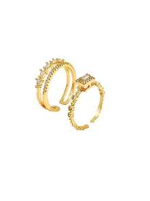 2pcs/Set Fashionable Double Layer Rhinestone Openable Vintage Rings For Women