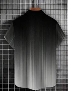 Men's Retro Gradient Striped 3D Digital Print Button Pocket Short Sleeve Shirt