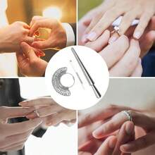 银色戒指尺寸测量套装，包含戒指尺寸规和测量棒，用于测量珠宝尺寸