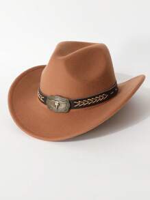 1pc Women's Solid Color Retro Bull Accessory, Cowgirl Hat, Jazz Hat, Panama Hat, Suitable For Cowboy Themed Events, Vintage Parties, Cosplay, Costume Nights, Festival Galas, Bachelor Parties, Birthday Celebrations, Stage Performances, Daily Wear