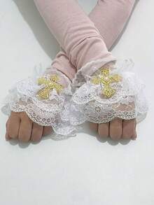 1 对女士蕾丝边假袖，春秋季轻薄卫衣/运动衫袖口延长配件，保暖腕带，情人节夏季 - 均碼 - 查看 10