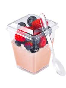 5 Oz Plastic Dessert Cups With Lids, Yogurt Parfait/Appetizer Cups With Lids For Parties, Mini Dessert Cups With Spoons, Pudding, Fruit And Ice Cream Dessert Cups