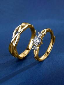 2pcs/Set Couples Rings, Minimalist Shiny Cubic Zirconia Open Rings, Suitable For Engagement, Wedding, Valentine's Day Gift - Exquisite Gift Box Style 3 - View 8