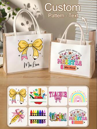 Bolso de tote personalizado para maestros, bolso con nombre de maestro, bolso con lazo, regalo para maestros, bolsa de regalo para maestros, bolso con lazo de lápiz, bolso de hombro con nombre, útiles escolares, de vuelta a la escuela, para oficina, para la escuela, para el aula, para regalos de maestros, para la universidad, para colegas, para dormitorios, para maestros, para niños y niñas, para adolescentes, estudiantes de escuela secundaria, estudiantes de secundaria, glamour de Año Nuevo