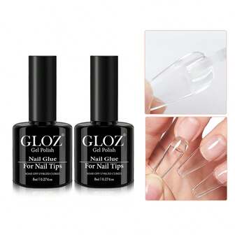 GLOZ 2 件装指甲胶 指甲粘合刷 指甲胶 用于按压指甲 指甲片和假指甲 超强指甲胶 用于指甲片 持久丙烯酸指甲凝胶胶