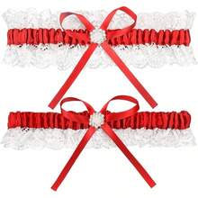 White Lace Wedding Garter Set For Bride, Elegant Bridal Garter Belt, Classic Leg Accessories For Wedding & Prom - Đỏ - Xem 1